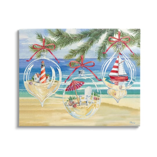 Stupell Industries Coastal Christmas Ornaments Canvas Wall Art